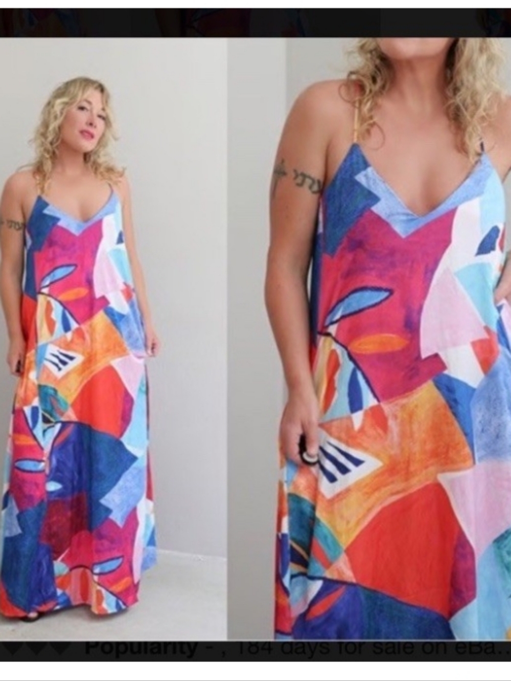 Vibrant Multicolor Maxi Dress - Sleeveless Tie-Front